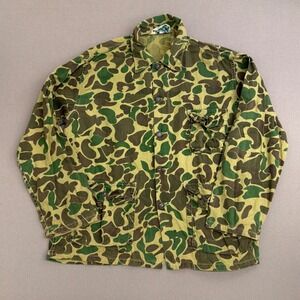 Vintage A Line Camouflage Suit Jacket Duck Hunter Frog Skin Camo Shirt Mens L